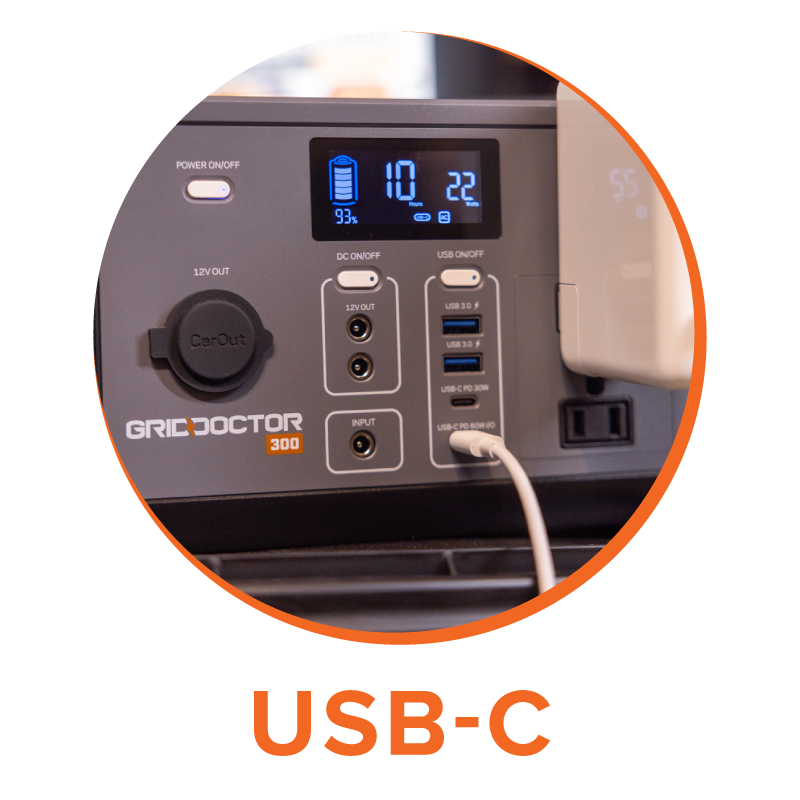 Charge the Grid Doctor 300 with a USB-C cable