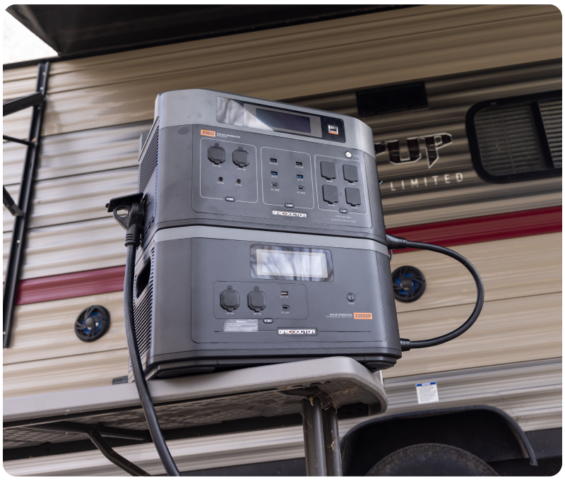 Grid Doctor 3300 and the Extension Battery powering a trailer