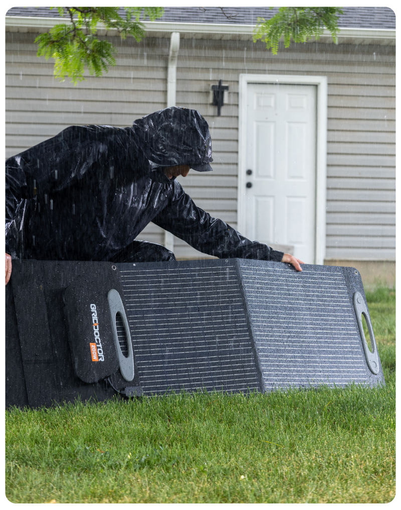 200W Grid Doctor Solar Panel working in the rain