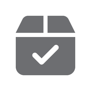 Grey package with checkmark icon