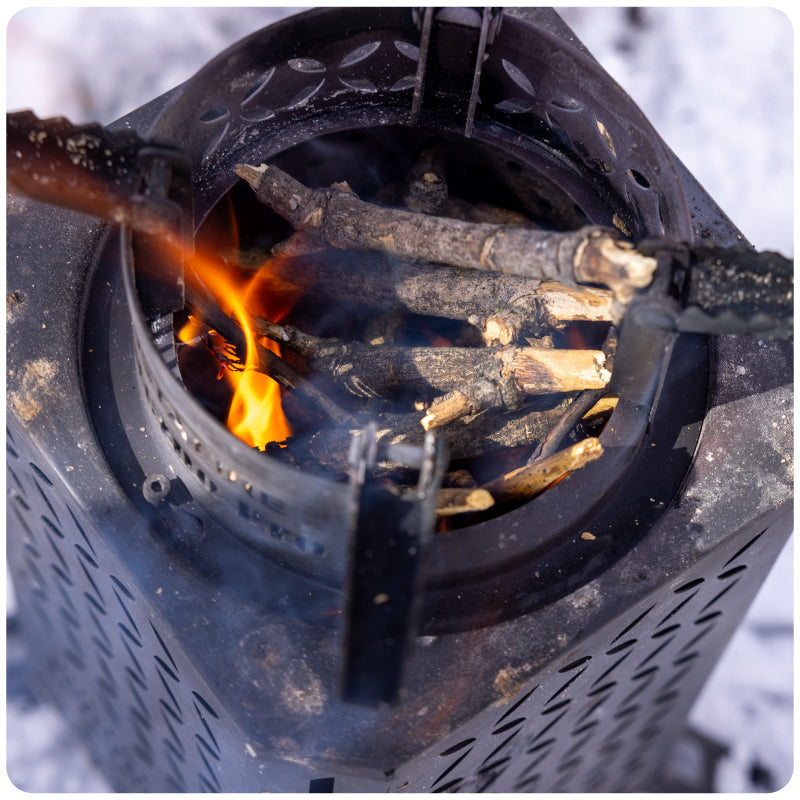The Inferno Pro filled with sticks and other biomass