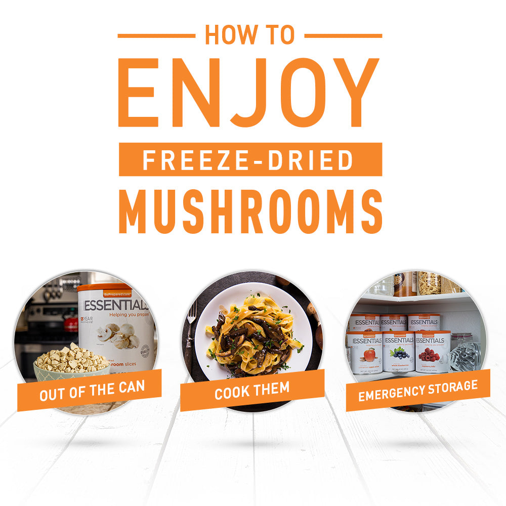 Instructions on how to enjoy freeze-dried mushrooms with images and text.