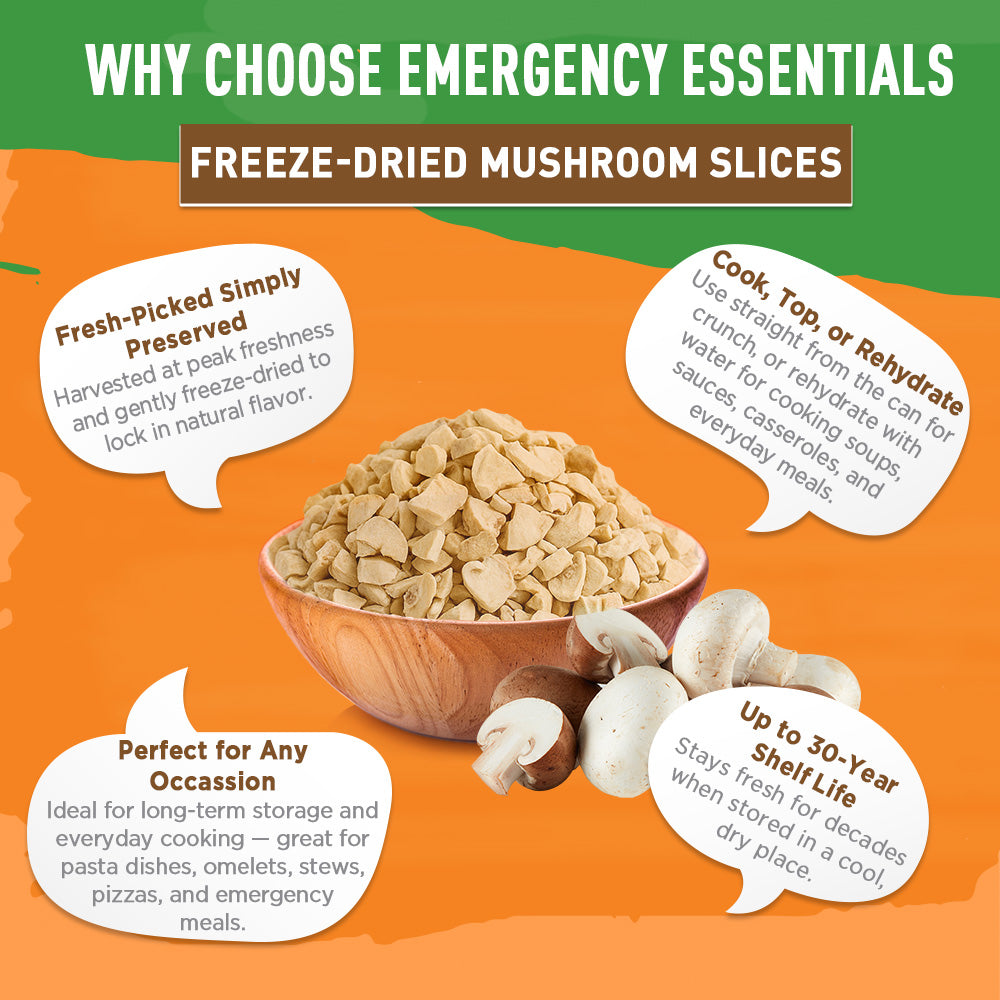 Freeze-dried mushroom slices in a bowl 