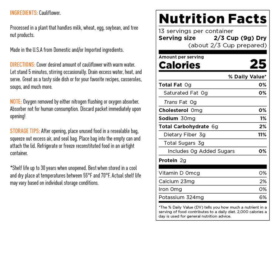 Emergency Essentials® Freeze-Dried Cauliflower Large #10 Can