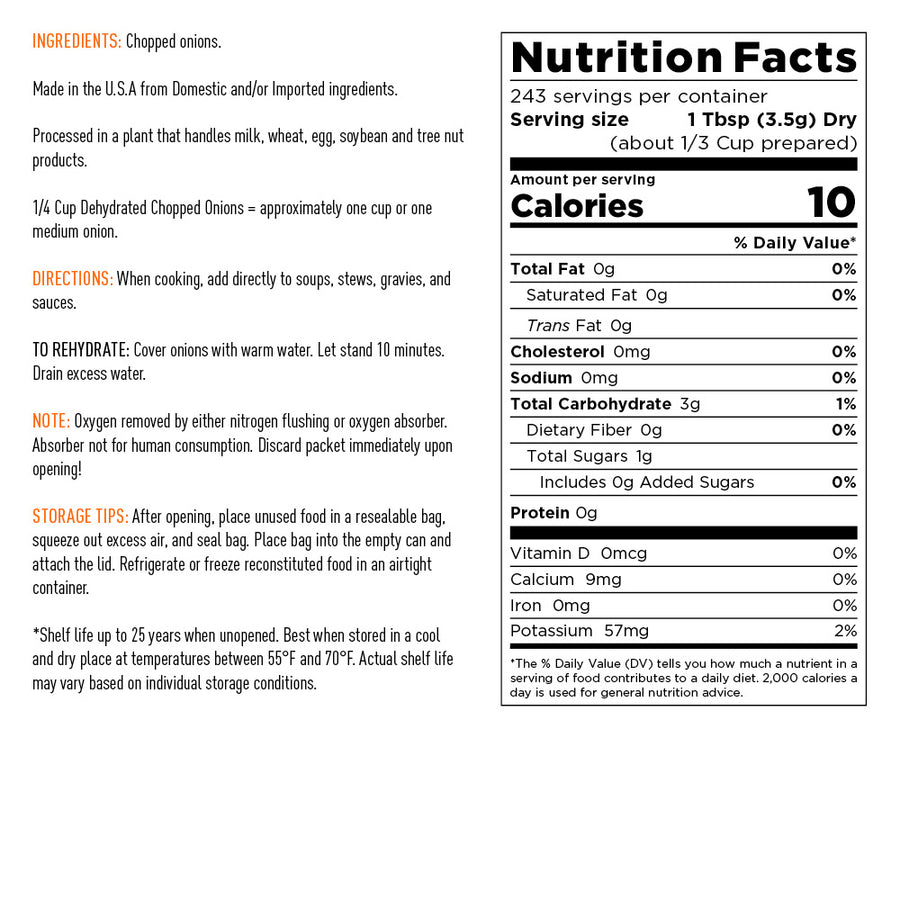 Emergency Essentials® Dehydrated Chopped Onions Large #10 Can