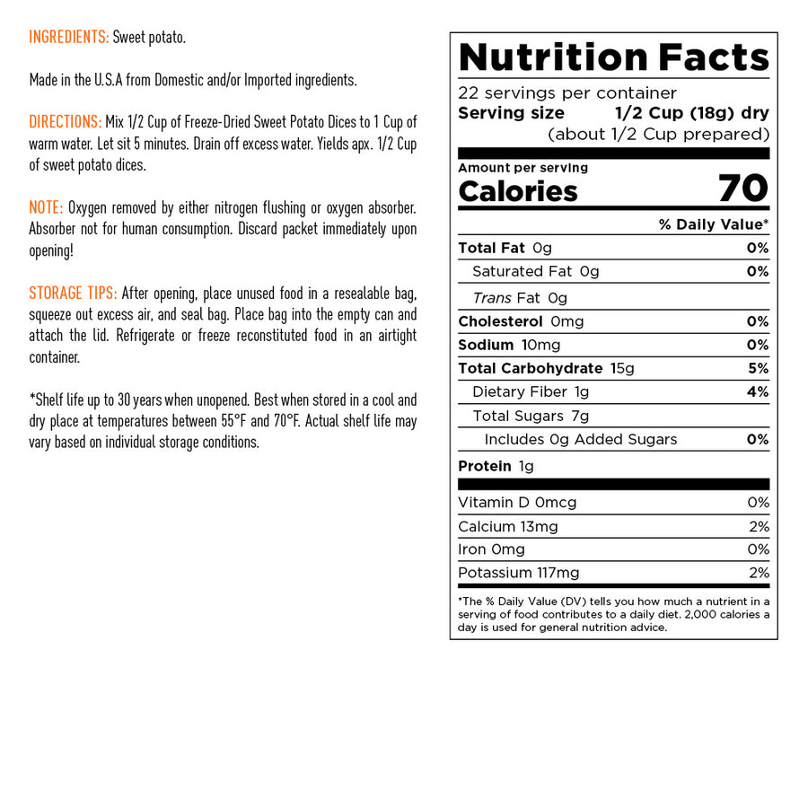 Emergency Essentials® Freeze-Dried Sweet Potato Dices with Peel Large #10 Can