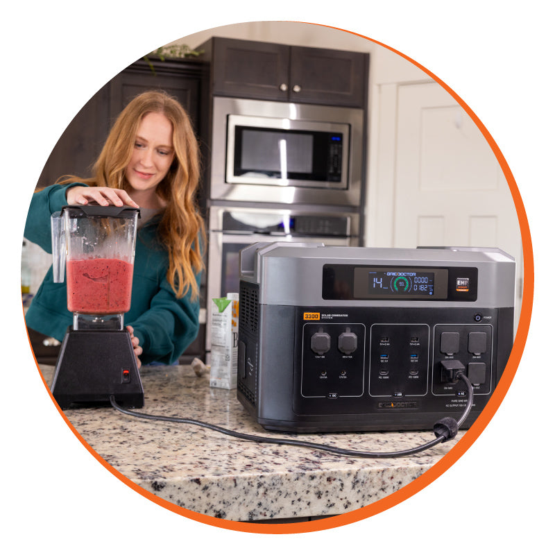 Woman using blender powered by the Grid Doctor 3300
