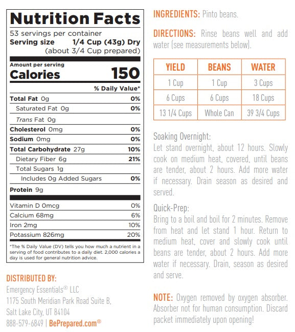 Emergency Essentials® Pinto Beans Large #10 Can