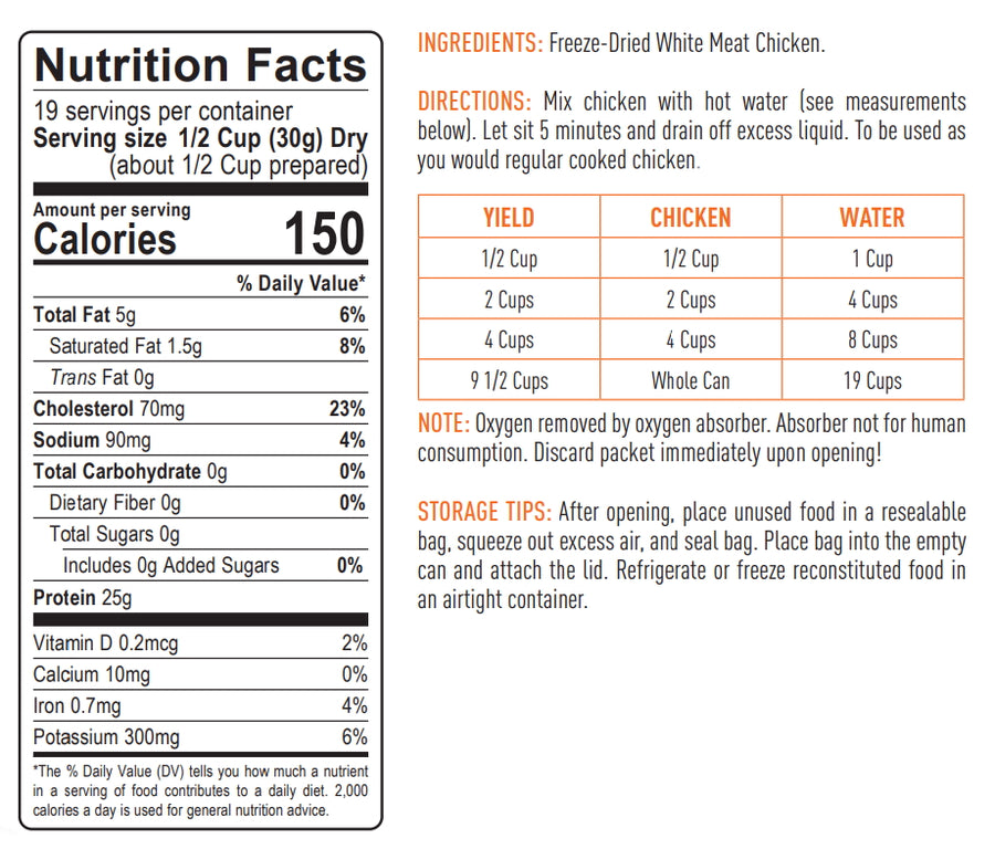 Emergency Essentials® Freeze-Dried Cooked White Chicken Large #10 Can