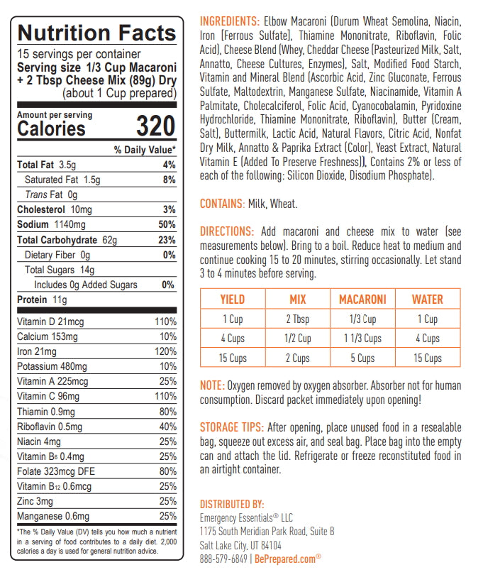 Emergency Essentials® White Cheddar Mac & Cheese Large #10 Can