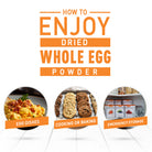 Infographic on how to enjoy dried whole egg powder with examples of use