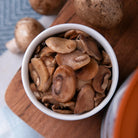 Prepared freeze-dried mushroom slices served in a bowl