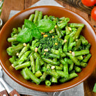 1. Prepared freeze-dried green beans served in a bowl