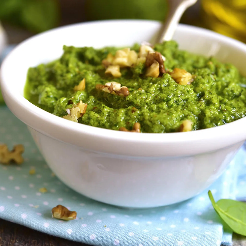 Prepared freeze-dried spinach served in a bowl