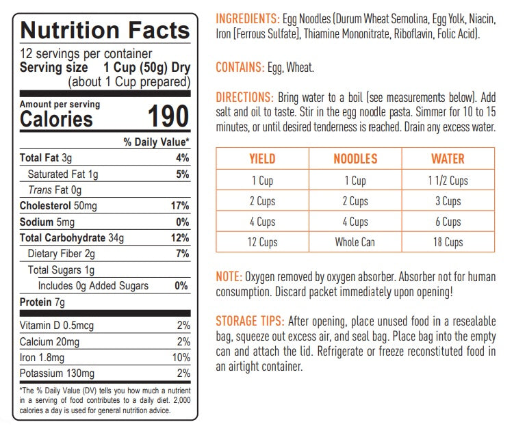 Emergency Essentials® Egg Noodle Pasta Large #10 Can