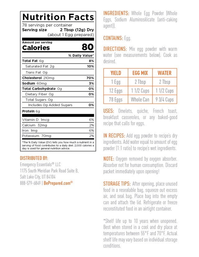 Emergency Essentials® Whole Egg Powder Large #10 Can