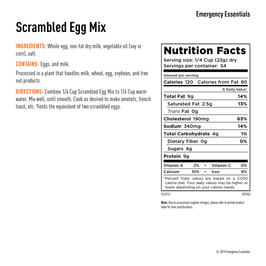 Emergency Essentials® Scrambled Egg Mix Large #10 Can