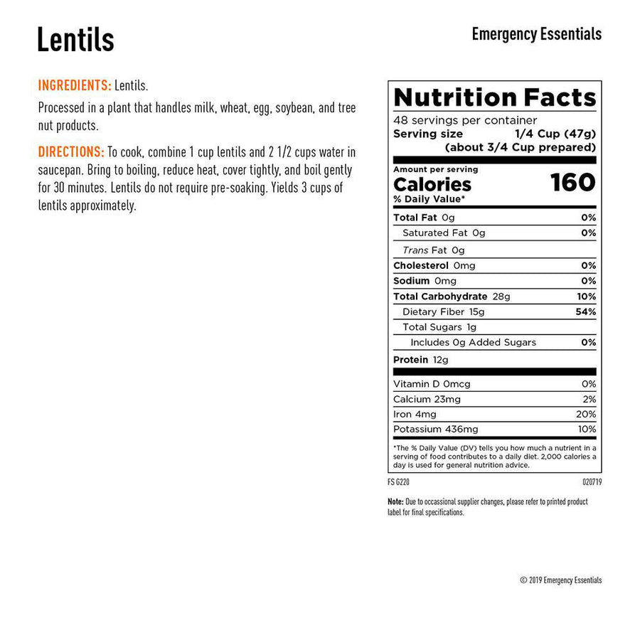 Emergency Essentials® Lentils Large #10 Can