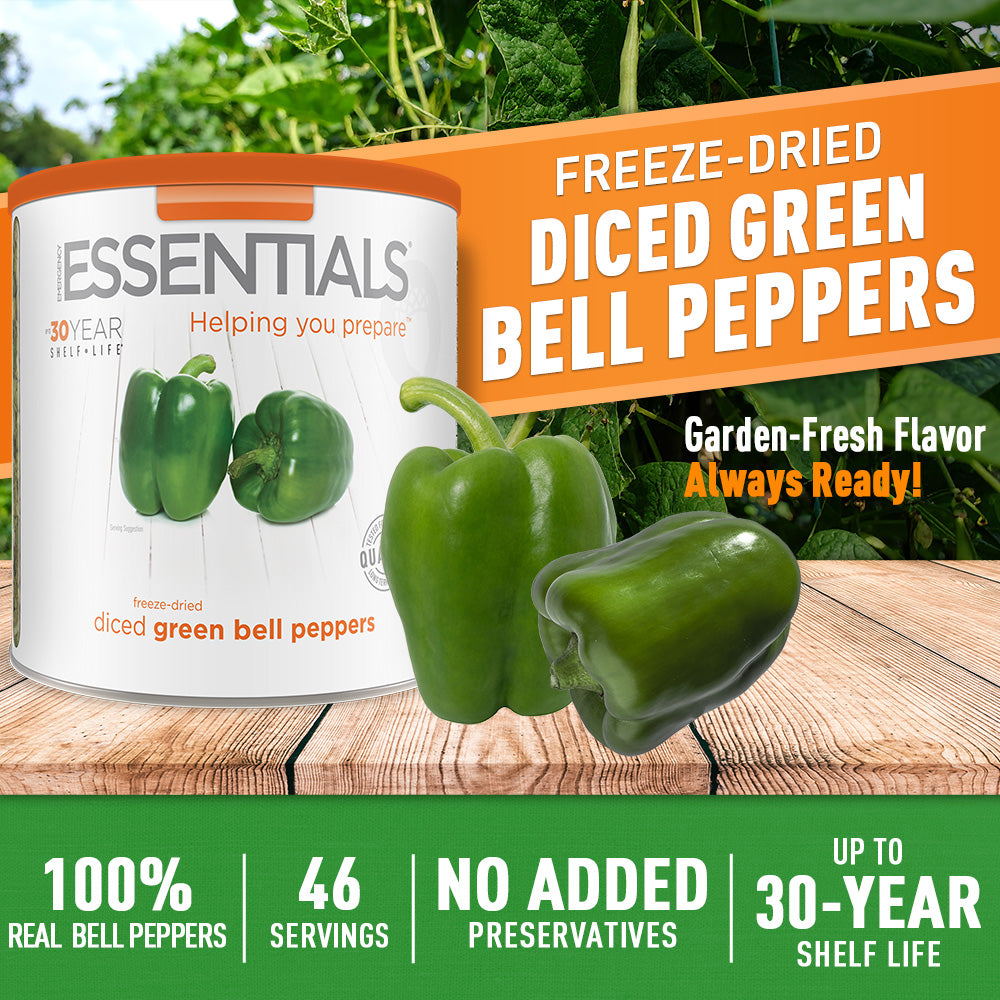 Can of freeze-dried diced green bell peppers