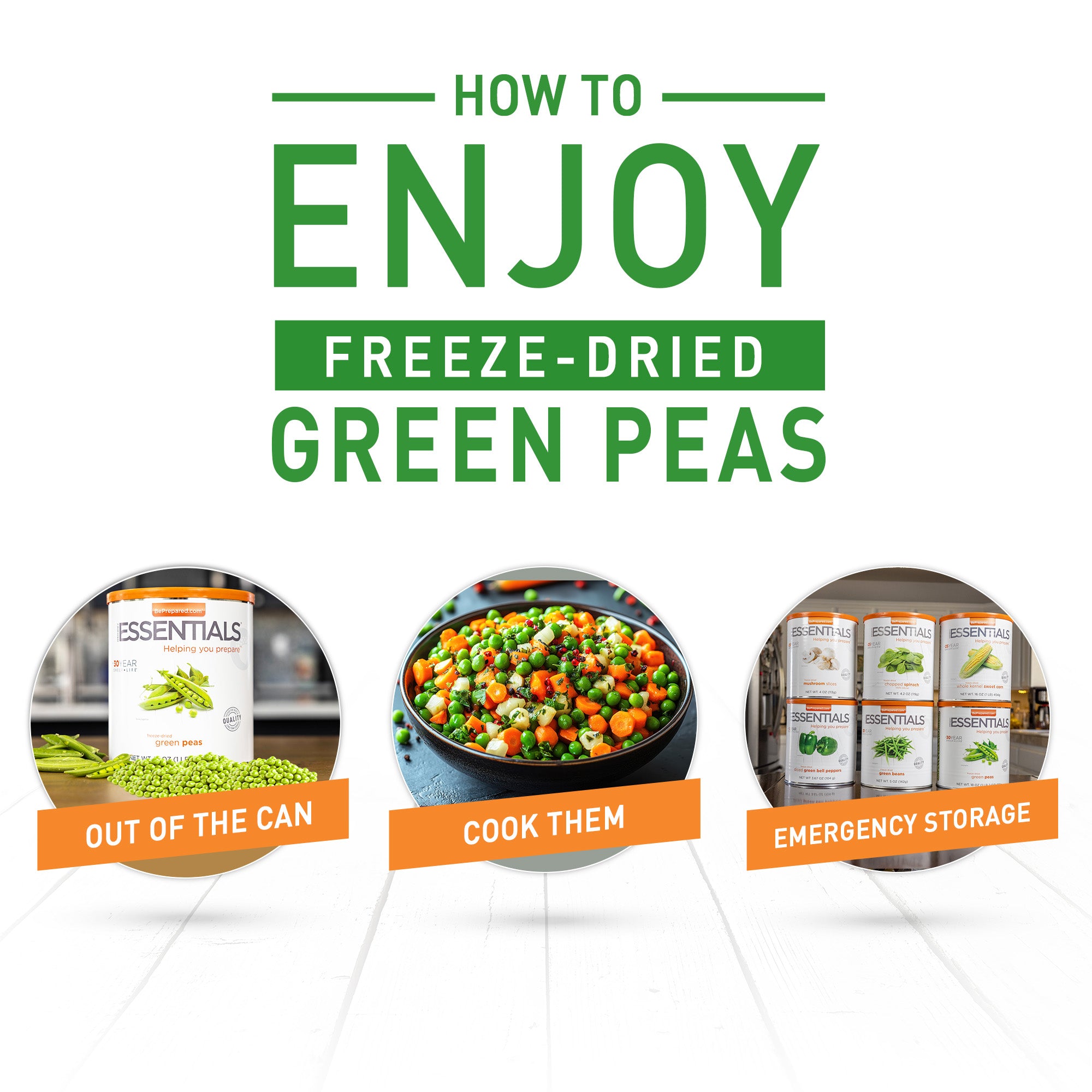 Instructions on how to enjoy freeze-dried green peas