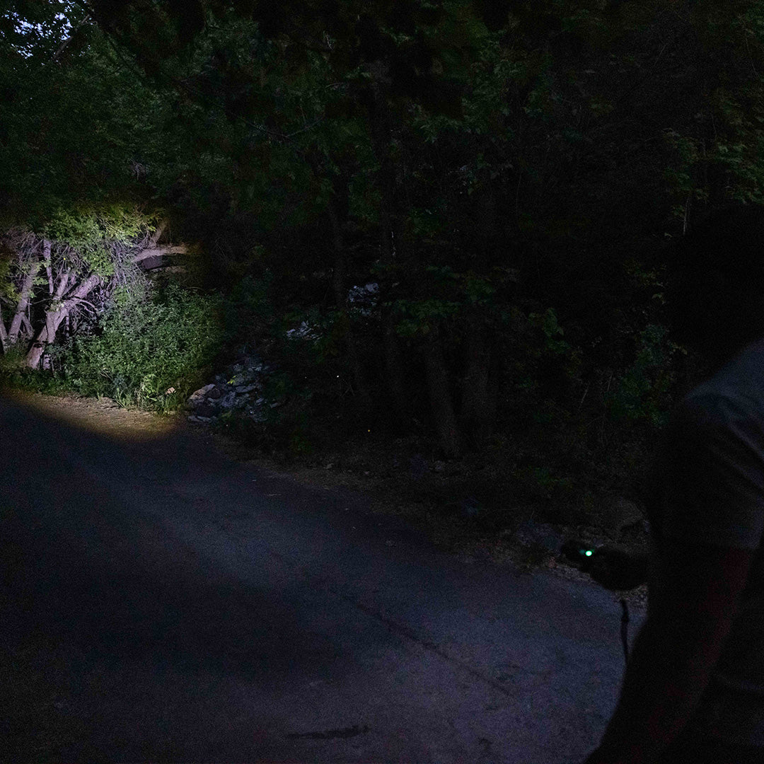 Tactical Flashlight by Grid Doctor  illuminating woods at night