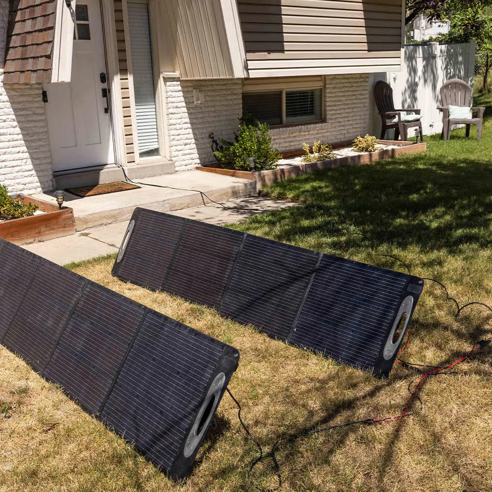 2 200w solar panels leading to a Grid Doctor 300 powering a home inside