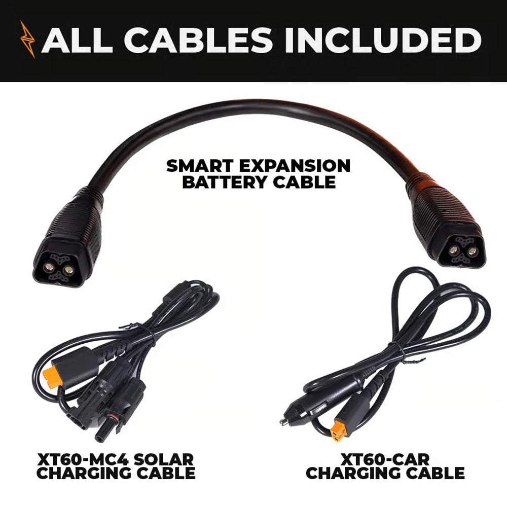 All Cables Included, Smart Expansion Battery Cable, XT60-MC4 Solar Charging Cable, XT60-Car Charging Cable