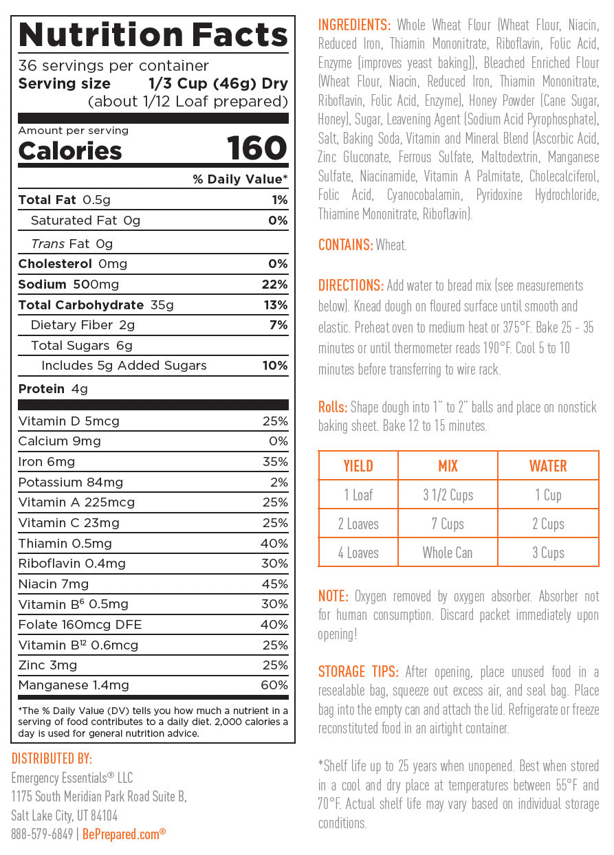 Emergency Essentials® Honey Wheat Bread Large #10 Can