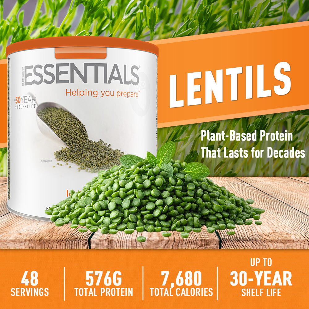 Container of green lentils