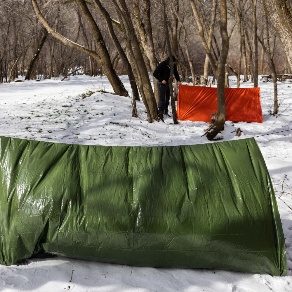 Ready Hour Army Green Nylon Emergency Tent with Survival Whistle