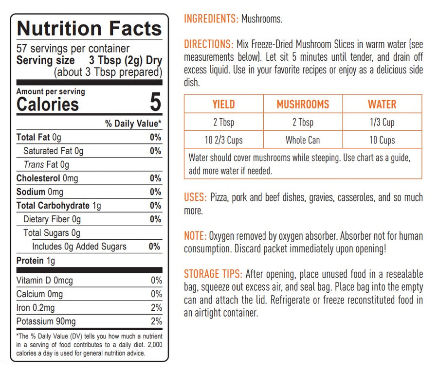 Emergency Essentials® Freeze-Dried Mushroom Slices Large #10 Can