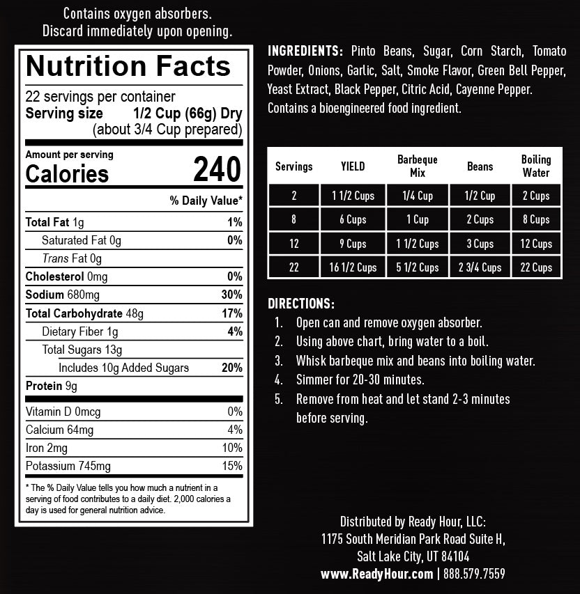 Ready Hour BBQ Baked Beans #10 Can (22 Servings)
