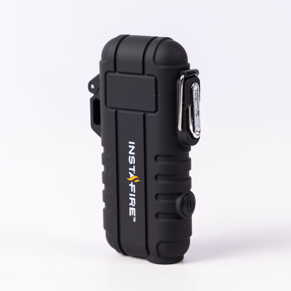 Back view of the Pocket Plasma Lighter by InstaFire with neck retracted with lid closed