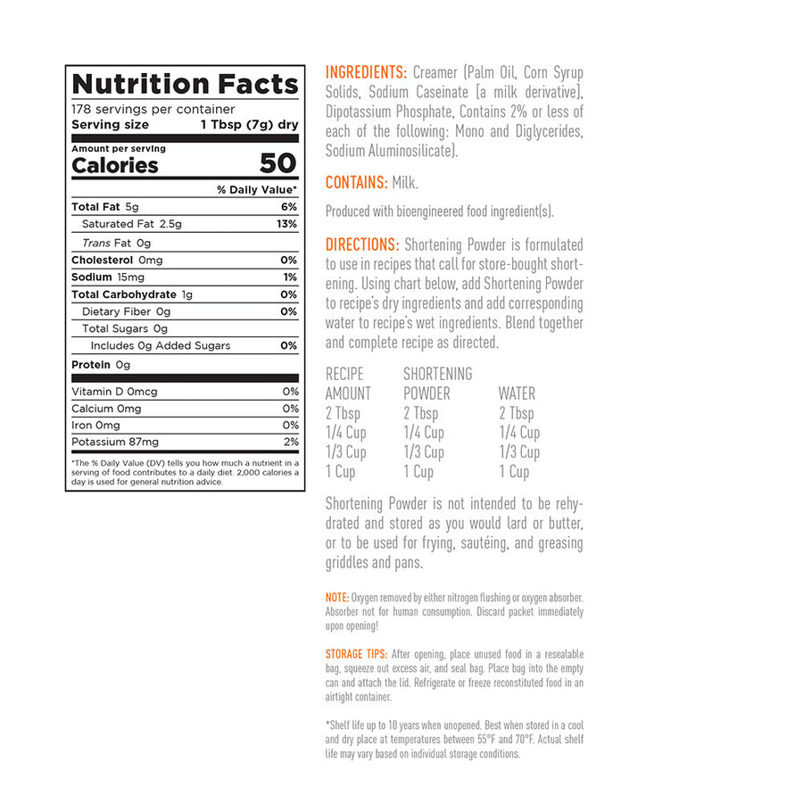 Emergency Essentials® Shortening Powder Large #10 Can